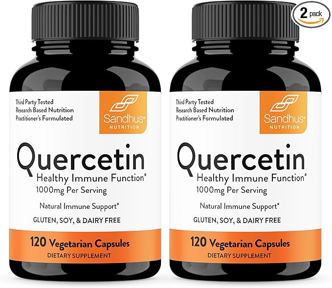Quercetin 500mg Vegetarian Capsules 240 Count | 1000mg Per Serving of 2 Capsules | Immune Support Supplements For Respiratory, Cellular Health & Seasonal Allergies | Quercitin for Men & Women Immunity