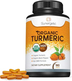 Sunergetic USDA Certified Organic Turmeric Supplement – Includes Organic Turmeric & Organic Black Pepper – 1,400mg of Turmeric per Serving - 180 Count (Pack of 1)