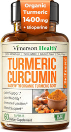 Turmeric Curcumin Supplement with Black Pepper Extract - High Potency Organic Turmeric 1400mg & 95% Curcuminoids for Joint & Digestive Health - Joint Support Supplement - 60 Vegan Curcuma Capsules
