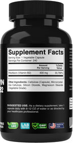 Vitabod Vitamin B2 (Riboflavin) 400 mg 240 Vegetarian Capsules - Support Cellular Energy and Red Blood Cell Production