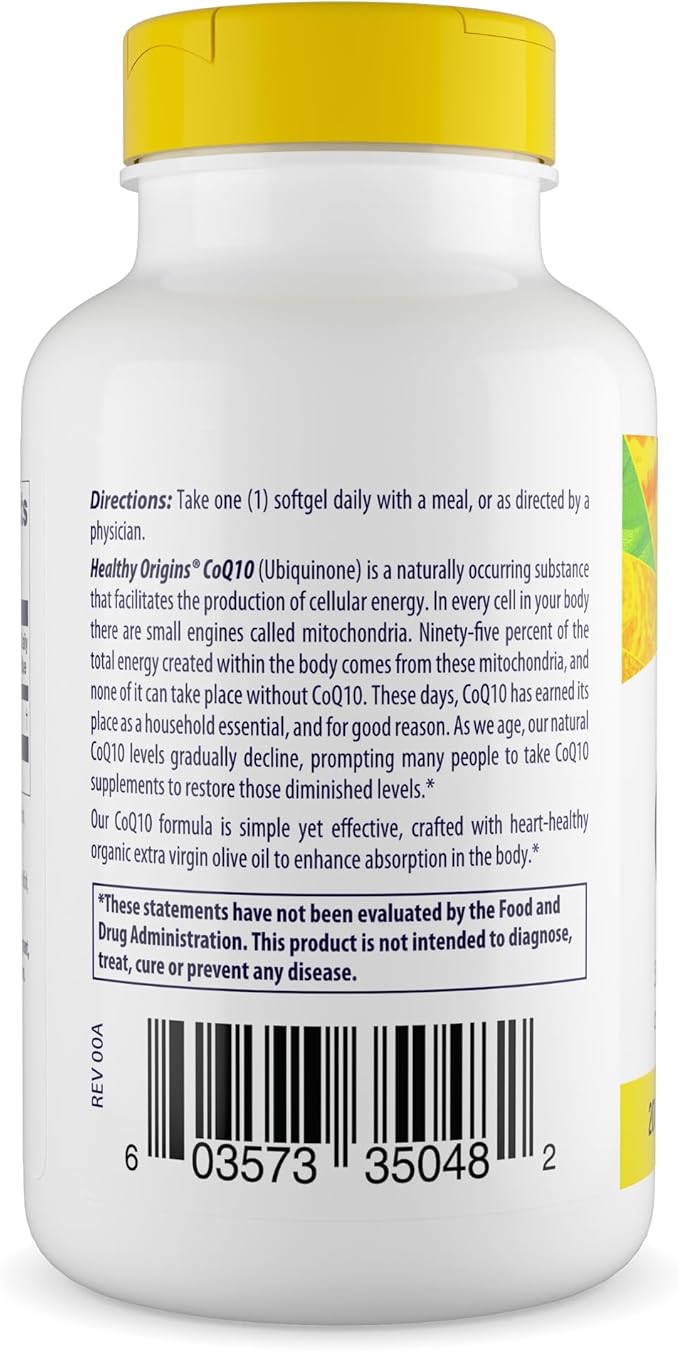 Healthy Origins CoQ10 400 mg, 60 Softgels - Natural Trans-Isomer Ubiquinone, Yeast Fermented High Bioavailability Coenzyme Q10 Supports Heart Health & Cellular Energy - Antioxidant Supplement