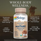 SOLARAY Organic, Fermented Maitake Mushroom Supplement 1000mg - Herbal Adaptogens - Powerful Mushrooms for Health and Wellness Support - Vegan, Gluten Free, 60-Day Guarantee, 30 Servings, 60 VegCaps