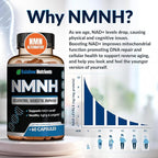 NMNH Supplement (NMN Alternative) NAD Booster for Anti-Aging, Cellular Energy & Nice Skin- Dihydronicotinamide mononucleotide, Resveratrol, Quercetin & BioPerine® for Max Absorption- 60 caps