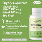 LIIFE Vitamin K2 600mcg Supplement with MK-7 100mcg & MK-4 500mcg,90 Vegetable Capsules for Bone & Cardiovascular Health | Non-GMO & Gluten Free