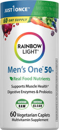 Rainbow Light Mens Multivitamin One + for 50 Plus | 60 Caplets | Supports Muscle Health | with Vitamins C, D, and Zinc | Real Food Nutrients, Digestive Enzymes & Probiotics