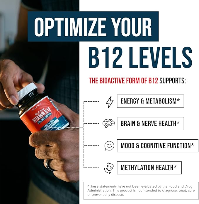 BioActive Vitamin B12 - 1000 mcg, Contains All 3 Coenzyme Forms (Methyl, Adenosyl & Hydroxy) Plus Methylfolate Cofactor | Supports Energy, Metabolism & Mood | Vegan, Non-GMO (60 Servings)