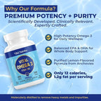 Vital Omega 3 Fish Oil Supplements 2400mg | 864mg EPA & 576mg DHA | 1440mg Total Omega-3 Fatty Acids | Promotes Brain & Heart Health | Non-GMO, Gluten-Free, Sugar-Free | Lemon | 30 Day Servings