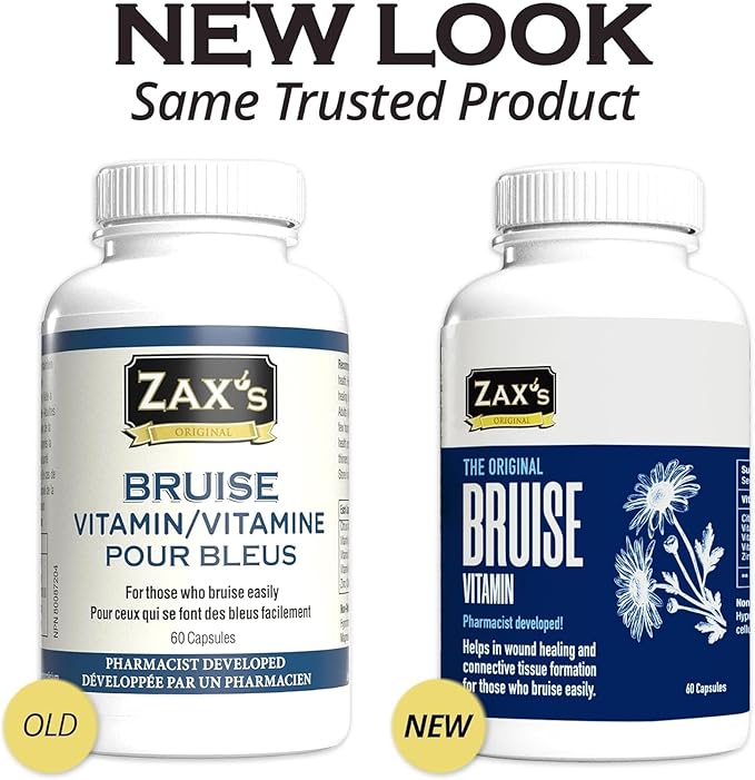 ZAX'S ORIGINAL Bruise Vitamin 2-Pack – Pharmacist-Developed Bruising Supplements, Potent Swelling & Bruise Reducer with Zinc, Vitamins K, D3, C, Citrus Bioflavonoids, 120 Caps, Pair with Arnica Cream