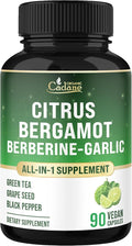 Cadane Citrus Bergamot Supplement with Berberine, Garlic, Green Tea, Grape Seed & Black Pepper | Wellness & Vitality Support | Vegan, Non-GMO – 90 Capsules – 45-Day Supply