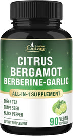 Cadane Citrus Bergamot Supplement with Berberine, Garlic, Green Tea, Grape Seed & Black Pepper | Wellness & Vitality Support | Vegan, Non-GMO – 90 Capsules – 45-Day Supply
