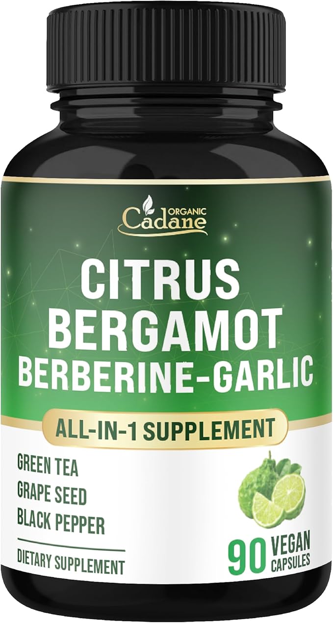 Cadane Citrus Bergamot Supplement with Berberine, Garlic, Green Tea, Grape Seed & Black Pepper | Wellness & Vitality Support | Vegan, Non-GMO – 90 Capsules – 45-Day Supply