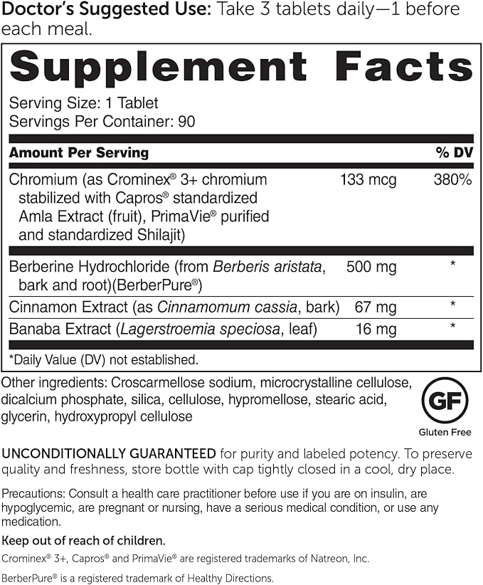Dr. Whitaker’s Berberine GlucoGold Supplement with 1500 mg per Day of BerberPure Berberine, Concentrated Cinnamon, Crominex Chromium and Banaba Leaf Extract (90 Tablets) (Pack of 2)