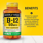 Mason Natural Vitamin B12 50 mcg with Calcium, 100,Day Supply, Dietary Supplement to Support Natural Energy Levels, 100 Tablets (Pack of 1)