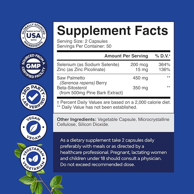 Natures Craft Saw Palmetto for Men with Beta Sitosterol - Saw Palmetto Extract Prostate Health Supplement for Men Bladder Control and Prostate Support - Restoring Hair Supplement - 100 Count