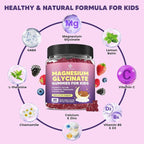 Kids Magnesium Gummies, Magnesium Glycinate Gummies 400mg/200mg with L-Theanine, Chamomile, Vitamin B6, D3 for Kids, Relaxation & Zzz Support, Nerve Bone - Sugar Free Mixed Berry Flavor 60ct