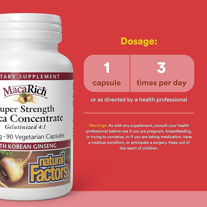 MacaRich by Natural Factors, Super Strength Power Maca, Superfruit Antioxidant Supplement with Ginseng, 90 capsules (90 servings)
