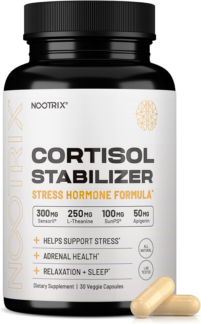 Nootrix Cortisol Manager & Stabilizer Supplement | Supports Deep Sleep, Relaxation, Adrenal Health & Stress | 300mg Ashwagandha | L-Theanine, Rhodiola Rosea Extract & Apigenin | 30 Capsules