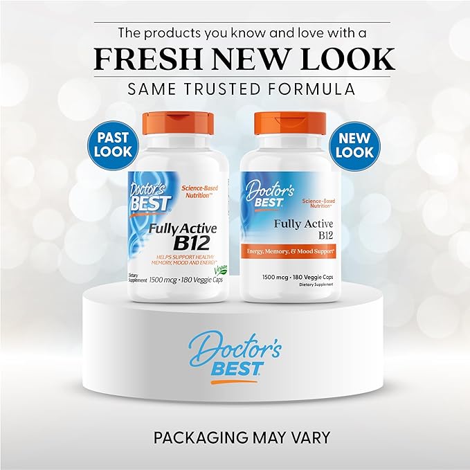 Doctor's Best Vitamin B12 Methylcobalamin for Men & Women - Vitamin B 12 Caps 1500 mcg, VIT B-12 Supplement, Vegan, Gluten Free, Non GMO, Fully Active - 180 Veg Capsules