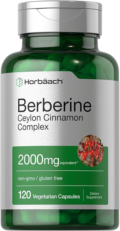 Horbäach Berberine with Ceylon Cinnamon | 120 Veggie Capsules | Vegetarian, Non-GMO & Gluten Free Supplement | Berberine Complex