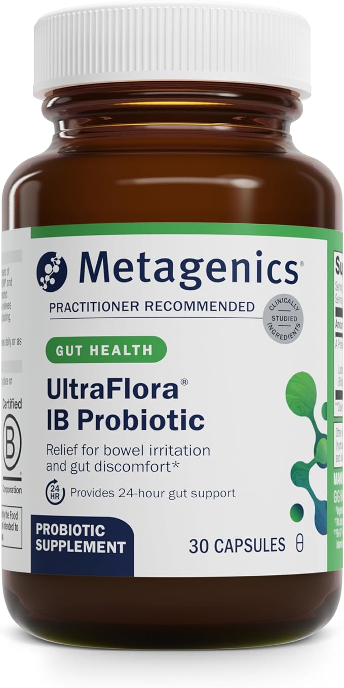 Metagenics UltraFlora IB Probiotic - 60 Bil. CFU - Relief for Occasional Intestinal Distress* - Supports Digestive Health, Bloating & Gut Balance* - Lactobacillus & Bifidobacterium Blend - 30 Capsules