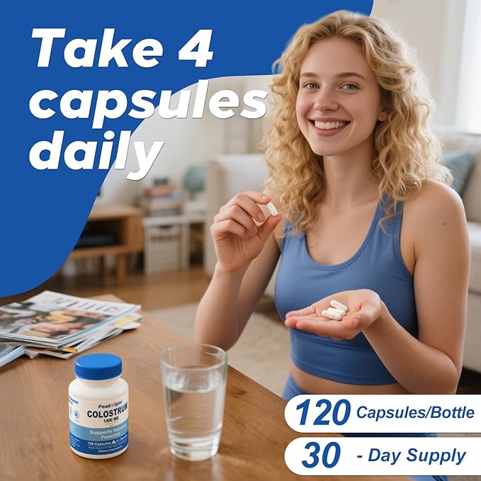 Organic Bovine Colostrum Capsules, 1400mg Colostrum Supplement Powder for Immune & Gut Support, Energy Support, Skin Health, Hair Growth - No Fillers, Non-GMO, 120 Capsules