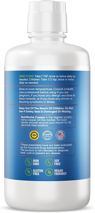 NutriNoche Liquid Colloidal Copper Supplement | 99.99% Ultra Pure Crystalline Nano Copper Particles | 30 ppm