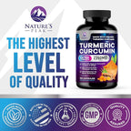 Turmeric Curcumin Supplement - 1750mg Organic Turmeric Per Serving - 95% Curcuminoids, Ginger & BioPerine Black Pepper for Best Absorption - Natural Vegan Joint Support, Bottled in USA - 360 Capsules