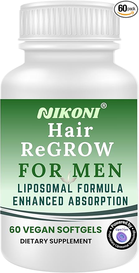 Nikoni Hair ReGROW for Men – Liposomal Hair Support Liposomal Formula with Biotin, Keratin, Saw Palmetto & Essential Nutrients-60 Vegan Softgels
