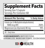 10X Health 5-MTHF Methylfolate - Methylated Folate & Magnesium for Brain, Heart Health, DNA & Neurotransmitter Synthesis - Bioavailable Methyl Folate Supplement - Methylfolate Supplement 60 Capsules