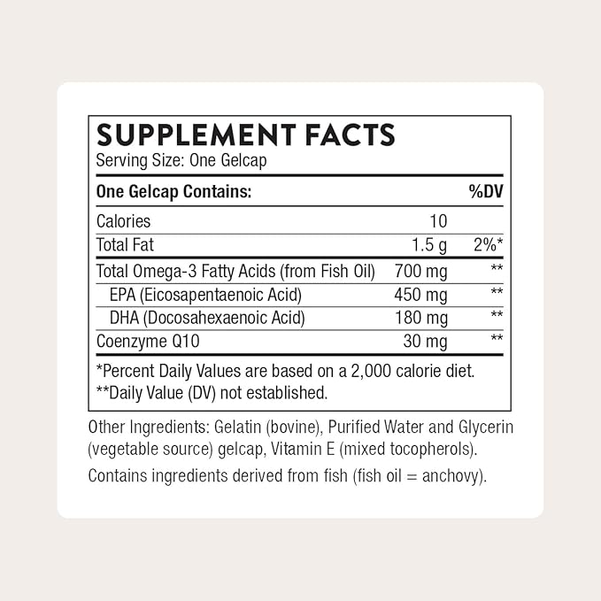 THORNE - Omega-3 with CoQ10 - Fish Oil Supplement with EPA & DHA from Sustainably Sourced Fish - Supports Brain, Skin, Joint & Heart Health* - Third-Party Certified - Gluten & Dairy-Free - 90 Softgels