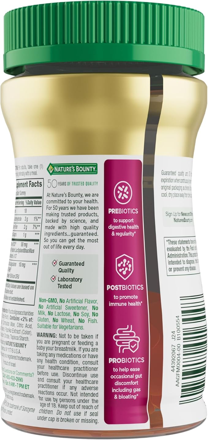 Nature’s Bounty Pre + Pro + Postbiotic Gummies for Digestive Health, Immune Support - Probiotic Gummies for Gut Health, Tropical Mango Flavor, 30 Ct (Pack of 2)
