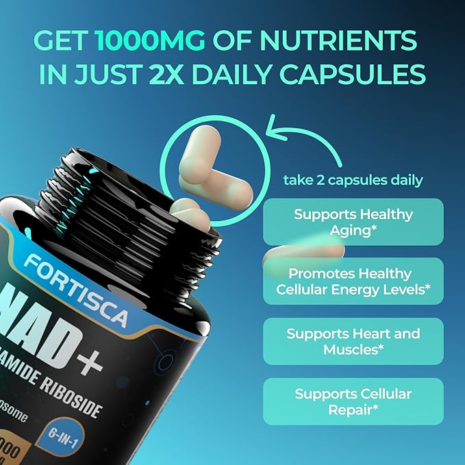 NAD+ Supplement, Liposomal 1000mg NAD+ Supplement with Resveratrol, 6 in 1 NMNH Supplement Alternative High Purity NAD Plus for Men and Women Energy & Healthy Aging – 100 Capsules