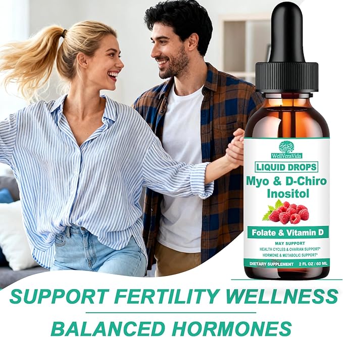 Myo Inositol & D-Chiro Inositol Supplement Liquid for Women- Ideal 40:1 Ratio Inositol Drops with MTHF Folate, Magnesium, Vitamin D, Supports Hormone Balance, Regular Cycles & Ovarian Health丨Vegan