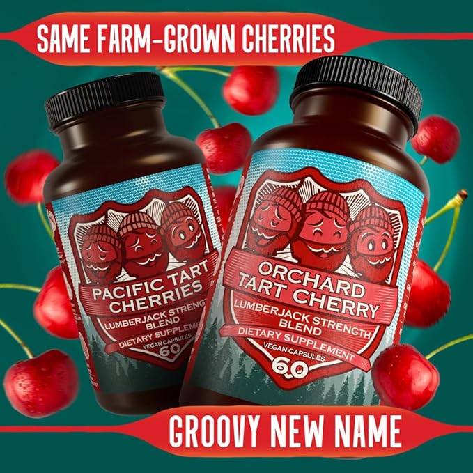 Tart Cherry Capsules Grown in USA - Lumberjack Strength Blend - Tart Cherry Powder with Bilberry (60 Count)