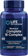 Life Extension BioActive Complete B-Complex, Heart, Brain and Nerve Support, Healthy Energy, Metabolism, Complete B Complex, 60 Vegetarian Capsules