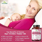 Zazzee Myo & D-Chiro Inositol Ideal 40:1 Ratio with Vitamin D3 & Folate, 120 Vegan Capsules, Hormonal Balance & Cycle Support for Women, Women’s Health Supplement, Non-GMO, Made in the USA