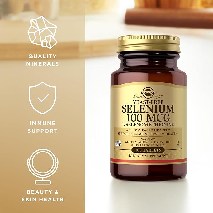 Solgar Yeast-Free Selenium 100 mcg - 100 Tablets - Supports Antioxidant & Immune System Health - Non-GMO, Gluten Free, Dairy Free, Kosher - 100 Servings