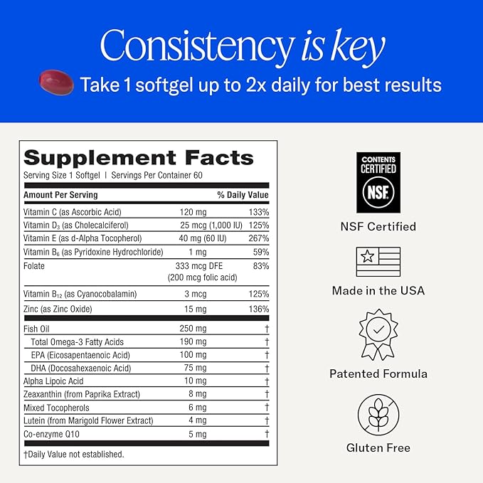 EyePromise Restore Eye Health Supplements - 60 Softgels, 30-Day Supply - Omega 3 Supplement for Aging Eyes with Lutein and Zeaxanthin, Fish Oil, EPA, DHA & Eye Vitamins and Nutrients