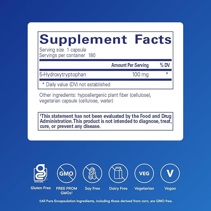 Pure Encapsulations 5-HTP 100 mg - Brain Health, Sleep Regulation & Appetite Support* - 5-Hydroxytryptophan - Gluten Free & Non-GMO - 180 Capsules