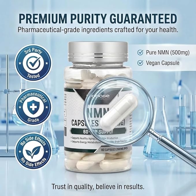 Probase Nutrition Longevity Pure NMN Capsules 60 Count (500mg Each) - Ultra-Pure, Fully Stabilized, Pharmaceutical Grade NMN to Boost NAD+, Nicotinamide Mononucleotide Capsules (Packaging May Vary)