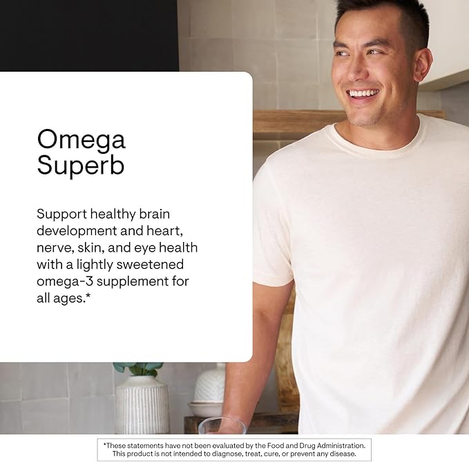 THORNE - Omega Superb - Fish Oil Liquid Supplement with EPA & DHA - Supports Brain, Skin, Joint & Heart Health* - Lemon Berry - Third-Party Certified - Gluten, Dairy & Soy-Free - 40 Servings