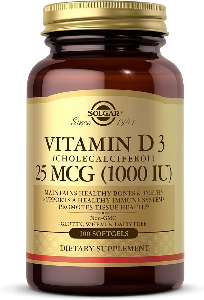 Solgar Vitamin D3 (Cholecalciferol) 25 mcg (1000 IU) - 100 Softgels - Helps Maintain Healthy Bones & Teeth - Immune System Support - Non-GMO, Gluten Free, Dairy Free - 100 Servings