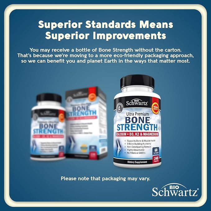 BioSchwartz Bone Strength Supplement - Gentle Non-Constipating Bone Health Supplement for Women & Men with 9-in-1 Complex with Calcium Magnesium Zinc D3 K2 & More - 3rd Party Tested - 2 Months
