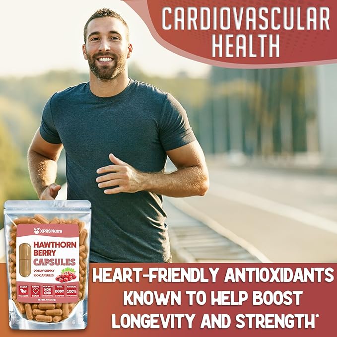 XPRS Nutra Hawthorn Berry Capsules - 180 Count (90 Day Supply) of Premium Hawthorne Berry Capsules for Cardiovascular Support - Vegan Friendly Hearth Health Supplement