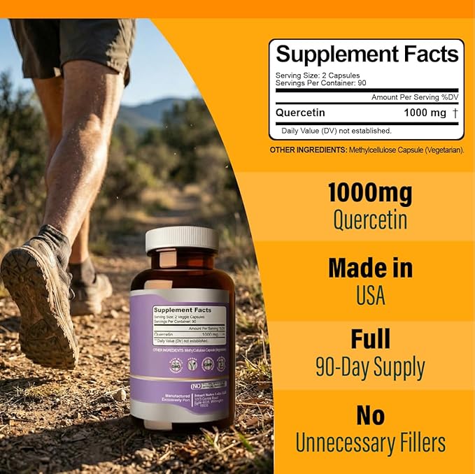 Smart Nutra Labs Quercetin 1000mg- 180 Vegan Capsules, 100% Pure Quercetin Supplement- Non-GMO, Gluten Free, Third Party Tested