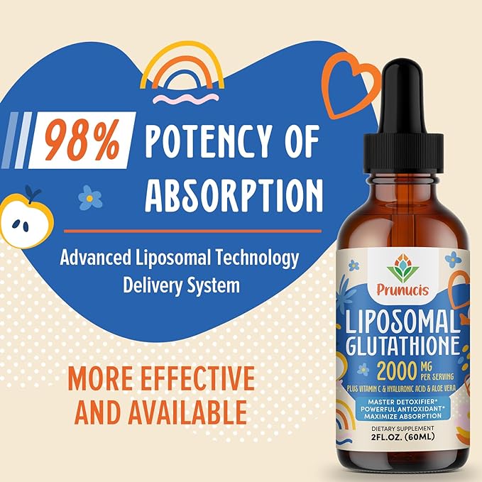 2000MG Liposomal Glutathione Liquid, 98% Absorption, Active Form L-Glutathione Supplement, Vegan Friendly, Powerful Antioxidant Complex for Immune System, Aging Defense, Detox, 2 FL.OZ