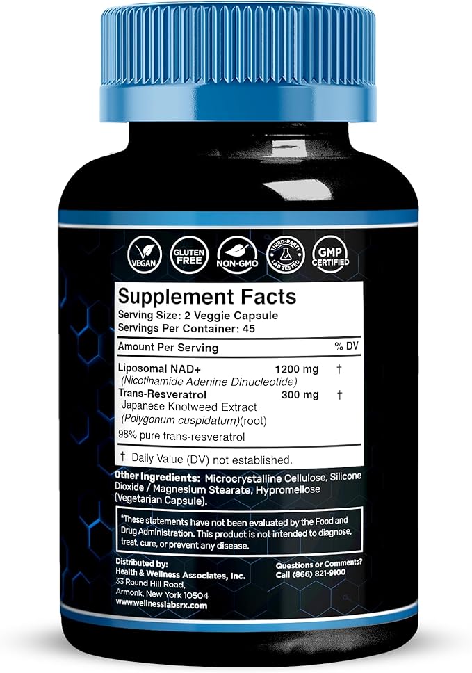 WELLNESS LABSRX Liposomal NAD Supplement, 1500mg - USA Made, NAD Resveratrol Supplement for Women and Men, NAD+ Support Cellular Health, Energy & Anti Aging - 3 Pack