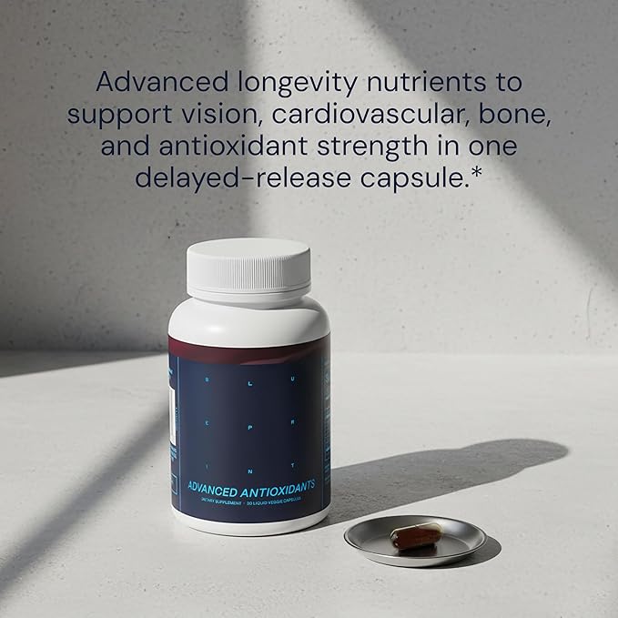 Blueprint Bryan Johnson Advanced Antioxidant Supplement – Lutein, Zeaxanthin, Lycopene, Vitamin K1, K2 – Vegan Capsules for Vision, Bone & Heart Support – Updated Formula of Essential Softgels