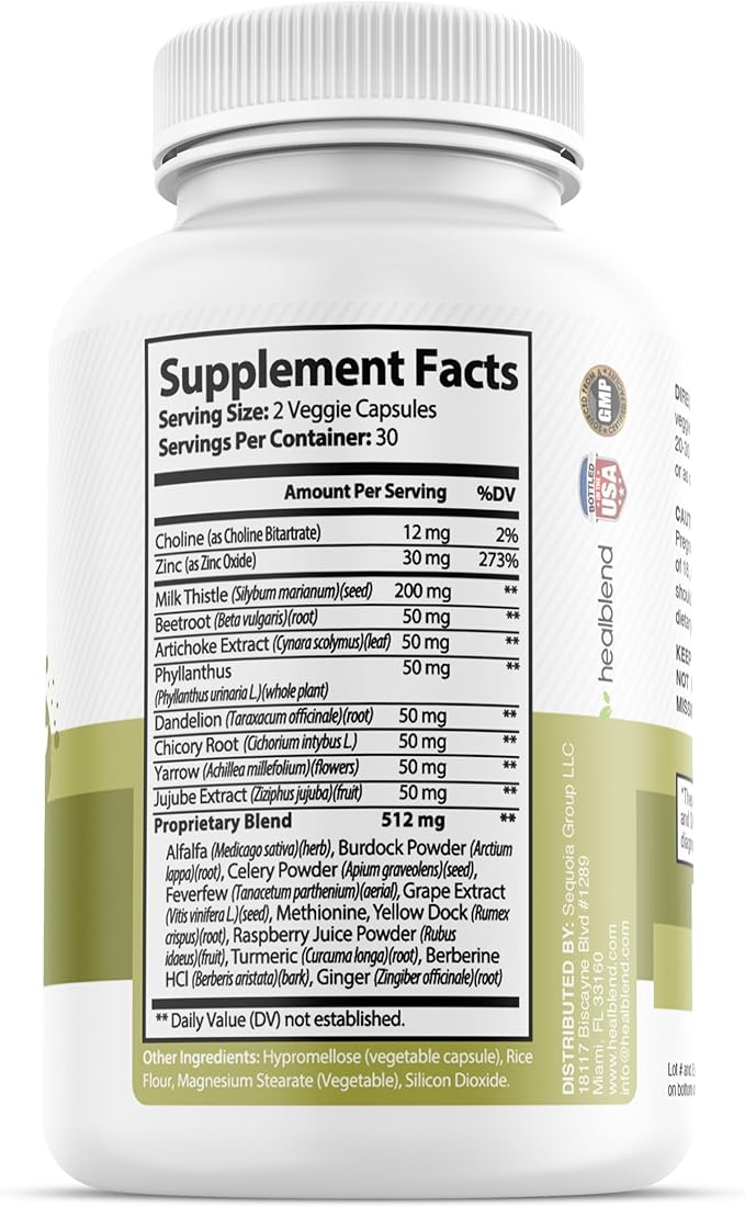 Liver Support - Natural Milk Thistle and Zinc Supplement - Helps Detox and Cleanse The Liver, Supports Digestive Health and Detoxification - 60 Veggie Capsules (30 Days Supply)