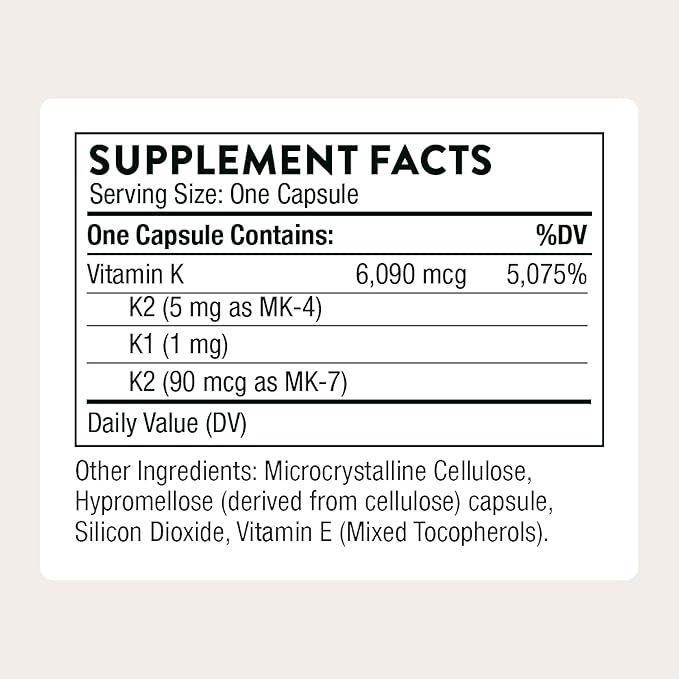 THORNE - Vitamin K - Vitamins K1 and K2 (as MK-4 and MK-7) Capsule Supplement - Supports Strong Bones* - Clinically Studied Ingredients - Third-Party Certified - Gluten, Dairy & Soy-Free - 60 Capsules